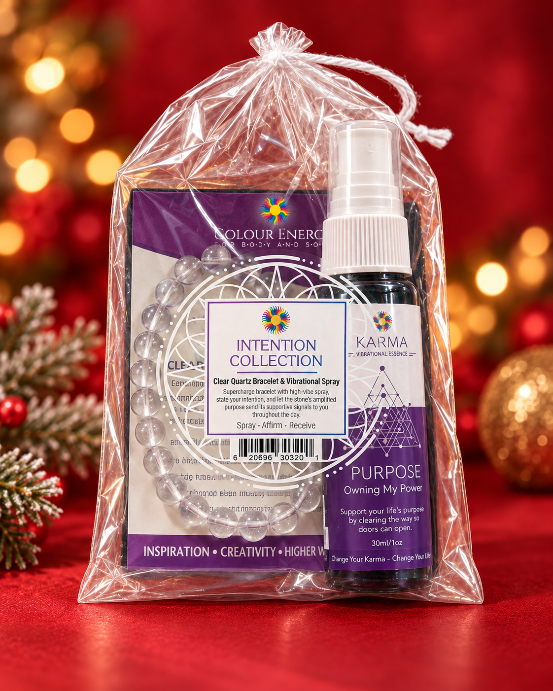 Violet Intention Collection Kit – Clear Quartz Crystal bracelet and Purpose Karma Spray