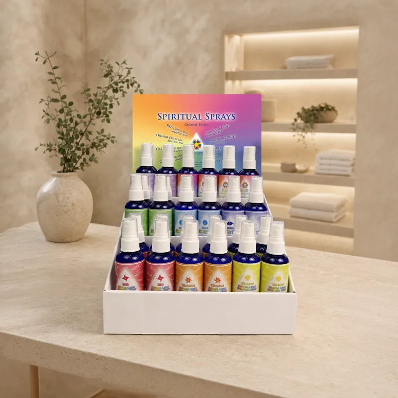 Colour Energy Spiritual Sprays in a countertop retail display
